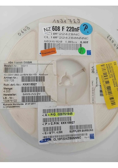 Cl10f224zb8nnnc 220nf 50v 603 Samsung Uyumlu Smd Seramik Kondansatör 200 Adet 44077259