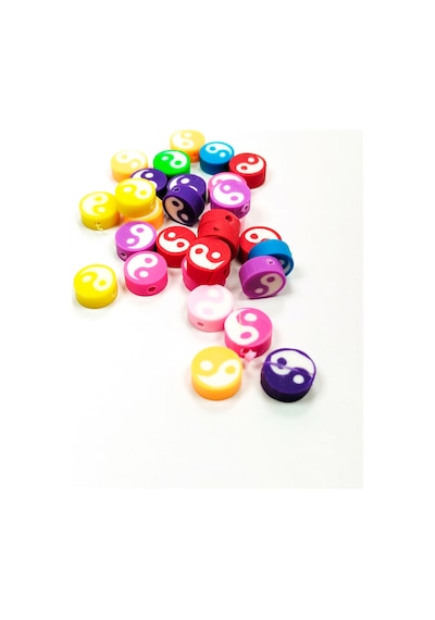 90 Adet 10 Mm Polimer Kil Fimo Boncuk Takı Bileklik + 5 Metre Misina Hediye - Yin Yang - Karışık - Limon