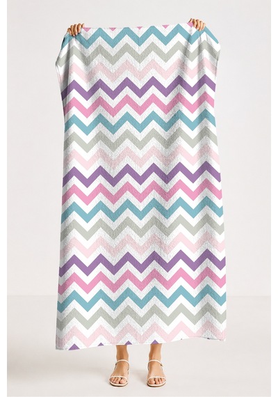 Zigzag Chevron Desenli Modern Plaj Havlusu - Pastel Renkli Minimalist Hızlı Kuruyan Mikrofiber Havlu Kumlu Şafak
