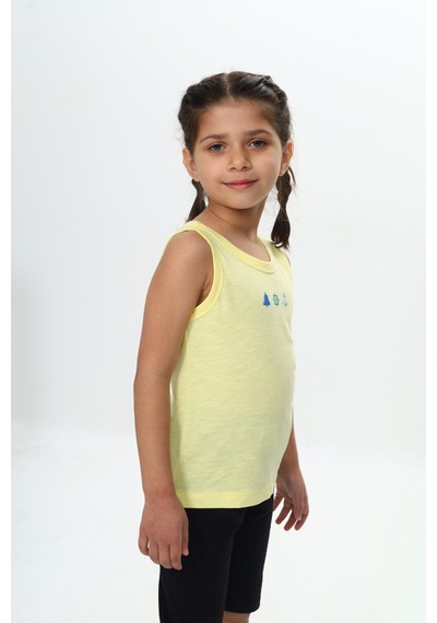 Toontoy Unisex Çocuk Baskılı Bisiklet Yaka Basic Atlet Açık Sarı