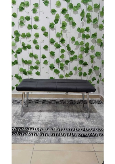 Özcan Metal Metal Ayaklı Krom Gri Bench Mutfak Salon Antre Yatak Odası Puf Bank Füme