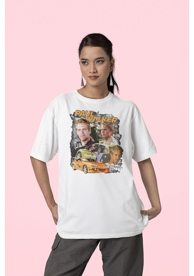 Hızlı Ve Öfkeli Paul Walker Baskılı Unisex Tişört. Oversize Fast Beyaz