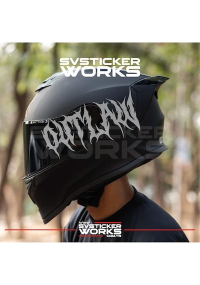 Outlaw Yazılı Kask Sticker Tüm Kasklar Uyumlu Tek Yön 1 Adet Gri