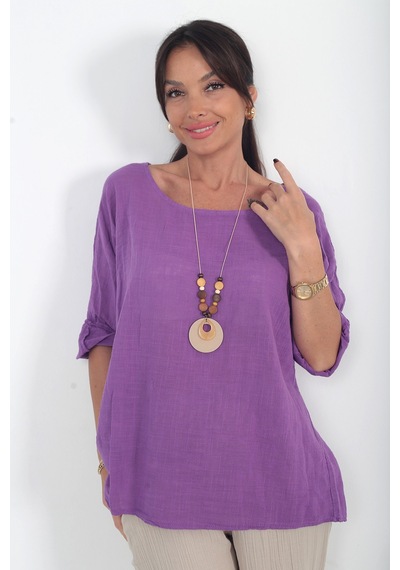 By Saygı Kadın İtalyan Coton Oversize Bluz Mor