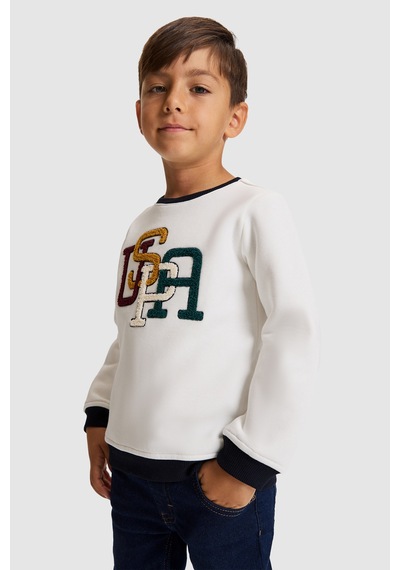 U.S. Polo Assn. Erkek Çocuk Fildişi Renkli Uspa Harf Baskılı Sweatshirt 50329963-vr265 Fıldısı