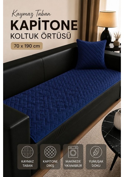 Kaymaz Taban Kapitone Koltuk Örtüsü Çekyat Koruyucu 70x190 Cm Lacivert