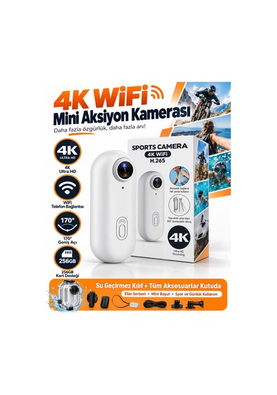 4k Wifi Mini Aksiyon Kamerası H.265 Manyetik Yaka Kamerası 360 Döner Klipsli Taşınabilir Spor Vlog Kamerası Beyaz