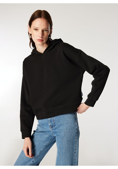 Mustang Siyah Kadın Kapüşon Loose Fit Düz Sweatshirt M4wl-swt-1936