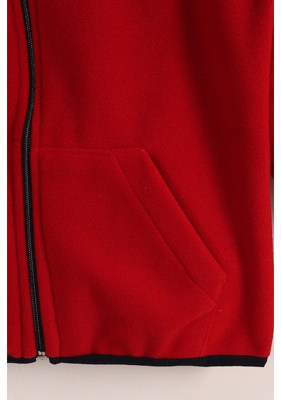 Monox Lastik Manşetli Fermuarlı Kapüşonlu Çocuk Unisex Polar Ceket Kırmızı