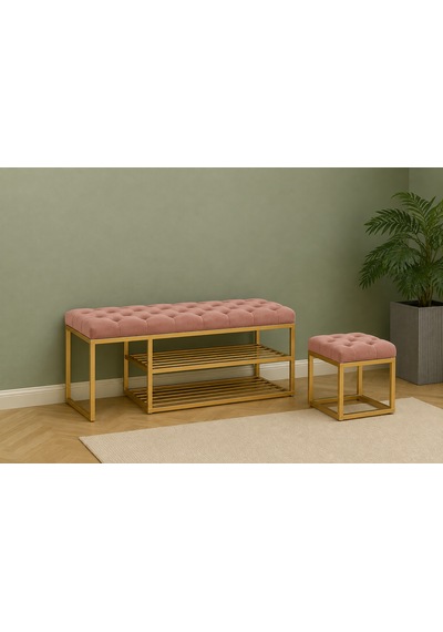 Gold Metal Bench Ayakkabılık Bank, Kapı Girişi Puf Ayakkabılık Pembe