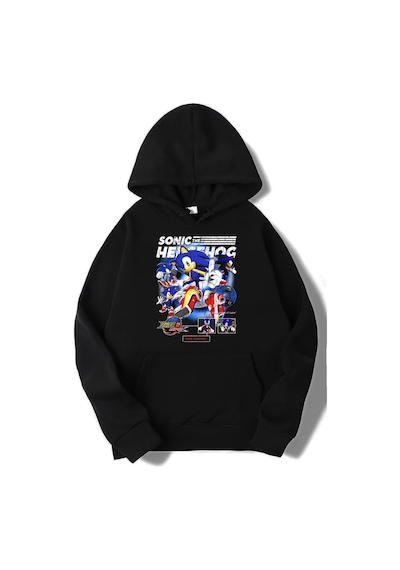 Brz Collection Unisex Oversize Blue Sonic The Hedgehog Blue Hoodie Siyah