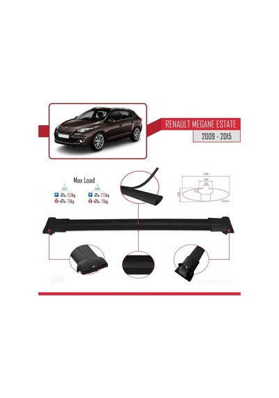 R 2009-2015 Arası İle Uyumlu Fly Model Ara Atkı Tavan Barı Siyah