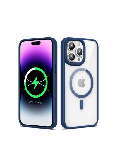 Zore Apple iPhone 14 Pro Max Uyumlu Magsafe Wireless Şarj Özellikli Silikon Omsy Ege Kılıf-lacivert