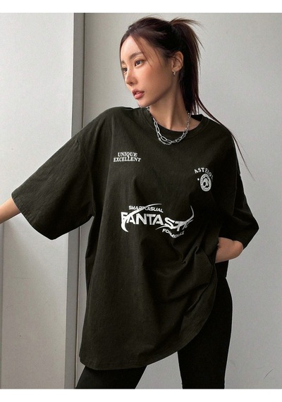 Fantastıc Süprem T-shirt -siyah Baskılı Oversize Bisiklet Yaka Tişört Siyah-73128