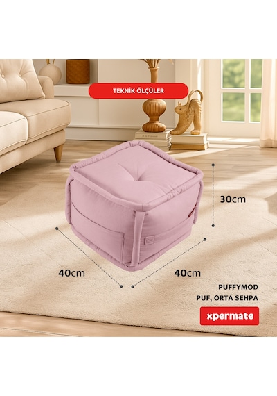 Xpermate Puffymod Dekoratif Kare Puf Orta Sehpa 40x40 Cm Pembe