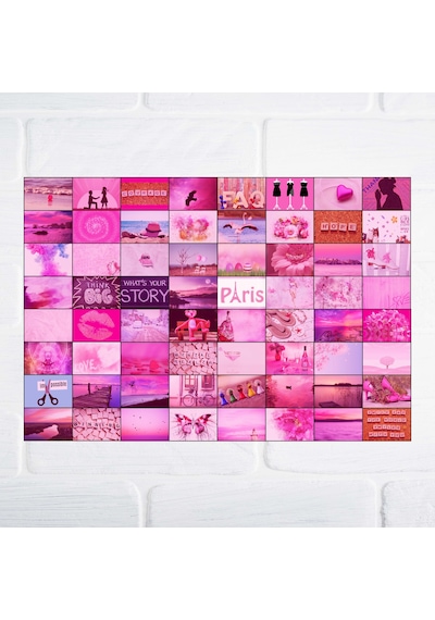 Pinterest Aesthetic Pembe Duvar Posteri Kolaj 64 Adet 10x15 Cm