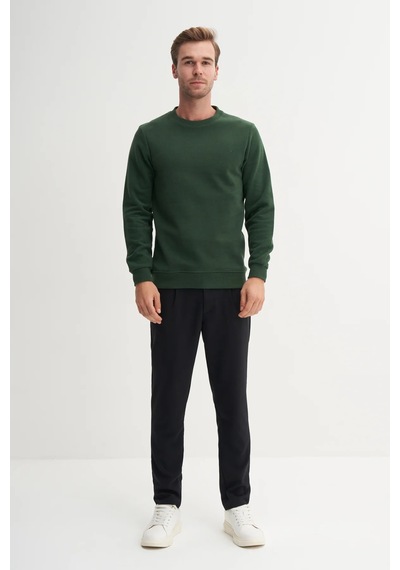 Cazador Erkek Bisiklet Yaka Selanik Örgü Slim Fit Sweatshirt Nefti Nefti Yeşil