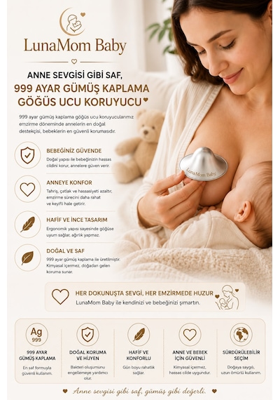 Lunamom Baby 999 Ayar Gümüş Kaplama Göğüs Ucu Koruyucusu