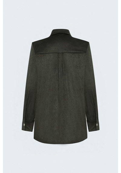 Sateen Çıtçıt Detaylı Süet Gömlek - Haki-138124