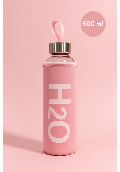Kılıflı Cam Matara 500 Ml Pembe