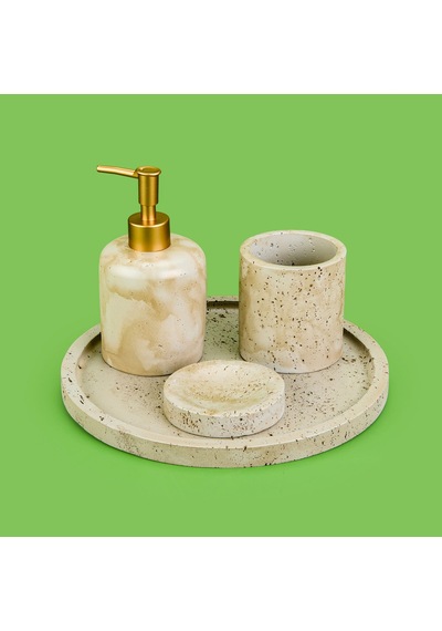 Bath Traverten Görünümlü Banyo Seti - Gri Çok renkli