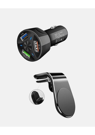 Araç İçi Telefon Tutucu + Quick Charge 3.0 Araç Şarj Cihazı Seti Cn