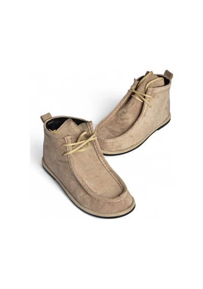 Fox Shoes V846926302 Vizon Süet Düz Tabanlı Bağcıklı Kadın Bot Vizon