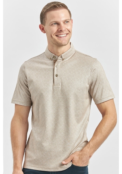 Bej Desenli Merserize Düğmeli Yaka Garnili Pamuklu Casual Slim Fit Dar Kesim Tişört 1011240164 Bej