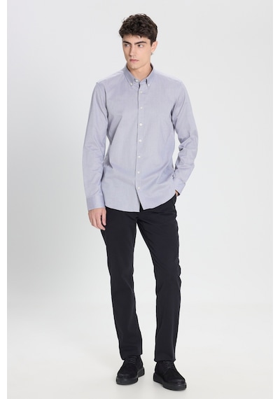 Erkek Sıyah %100 Pamuk Slim Fit Dar Kesim Düğmeli Yaka Oxford Gömlek Siyah