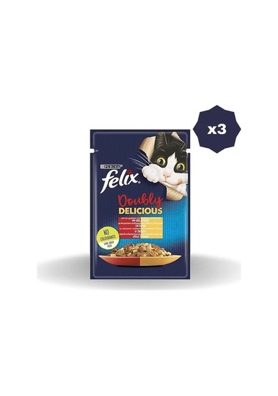 Felix Kedi Yaş Mama Çifte Lezzet Sığır Tavuklu 85 Gr - 3 Adet