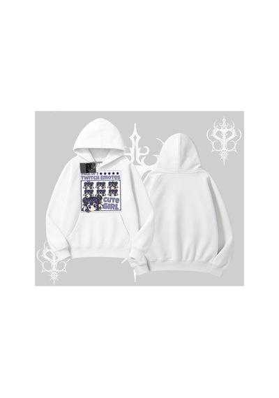 Tarzsokak Kapşonlu Sweatshirt Twitch Emotes Cute Girl Anime Expression Beyaz