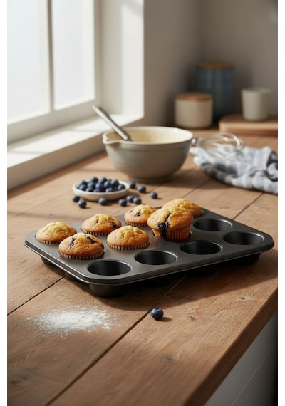 Yanmaz Yapışmaz 12'li Muffin Kek Kalıbı Siyah