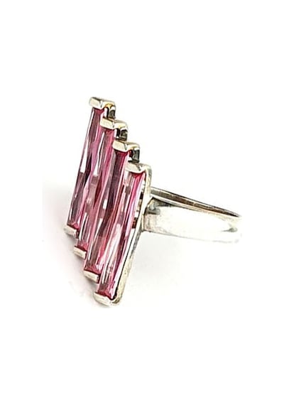 Pembe Zirkon Taşlı Italyan Tasarımı Gümüş Piatti Yüzük 19