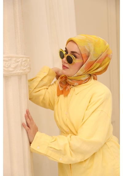 Silk Home Olinda İpek Eşarp 47001-19 Kavuniçi, Sarı, Beyaz, Bej, Taş