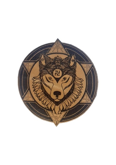 Şaman Kurt - Deri Peç - Arma - Leather Patch Bej