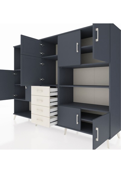 Hyperion Dolap 9 Raflı 4 Çekmeceli 8 Kapaklı 220x44x163 Antrasit- Antrasit-antrasit/aytaşı Hyperion Dolap 9 Raflı 4 Çekmeceli 8 Kapaklı 220x44x163 Antrasit- Antrasit-antrasit/aytaşı
