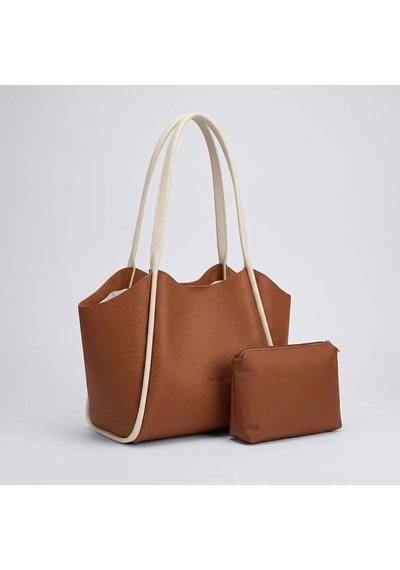 Zennamoda Kadın Kahve Krem Yumuşak Deri Omuz Çantası 30x25 Cm Ekstra Makyaj Çantalı Çok Renkli