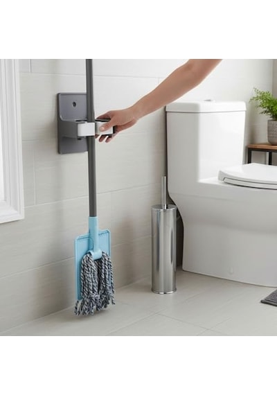 Sap Mop Tutucu Vidalı Güçlü Yapışkanlı 1,5 Kg Taşıma Kapasiteli Duvar Tipi Askı Aparatı Organizer Genel