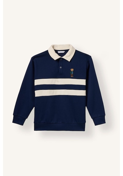 Defacto Oversize Polo Yaka Çizgili İçi Yumuşak Tüylü Uzun Kollu Sweatshirt Erkek Çocuk I3296a826wnnv31 Lacivert-nv31