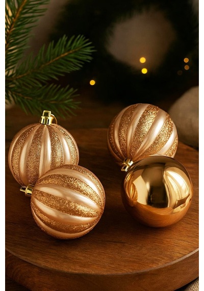 Beysüs Yılbaşı Çam Ağacı Süsü 4 Lü Rose Gold Top 10 Cm
