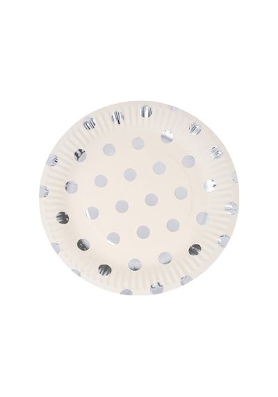 Varak Baskılı. Gümüş Puanlı Karton Tabak. 23 CM - 8 Adet