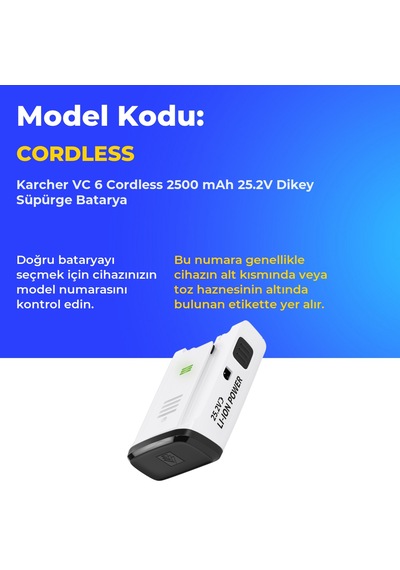 Karcher Vc 6 Cordless 2500 Mah 25.2v Dikey Süpürge Batarya