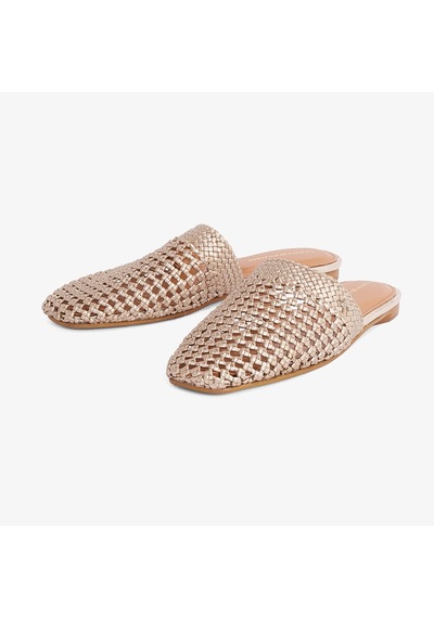 Tommy Hilfiger Crochet Metallic Leather Mule Kadın Kahverengi Terlikfw0fw08606