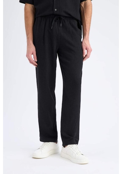 Defacto Yazlık Viskon Jogger Pantolon Regular Fit Normal Kesim Keten Karışımlı Düz Paça Cepli B4867ax25smbk81 Siyah