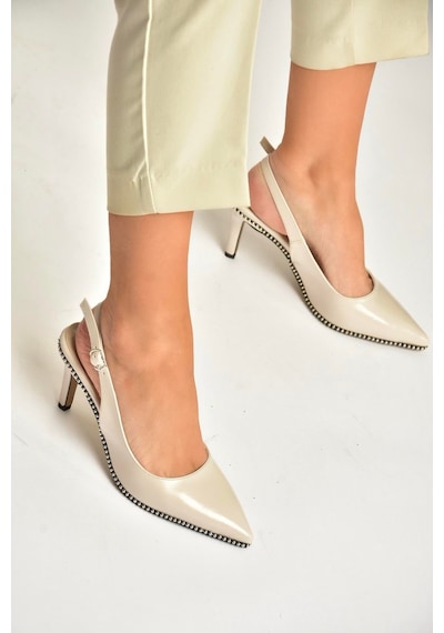 Fox Shoes Y572099760 Bej Rustik İnce Topuklu Kadın Ayakkabı Bej