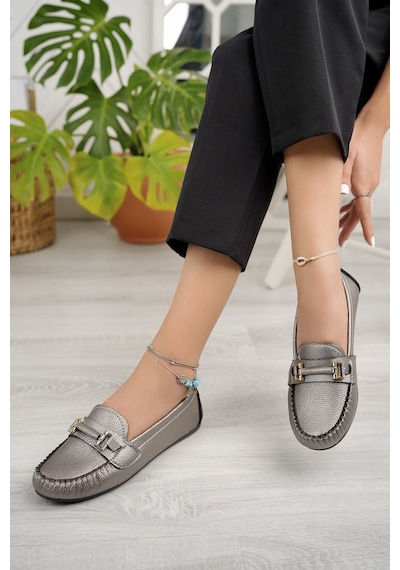 Khayt Daisy Casual Günlük Kadın Babet Ayakkabı Platin