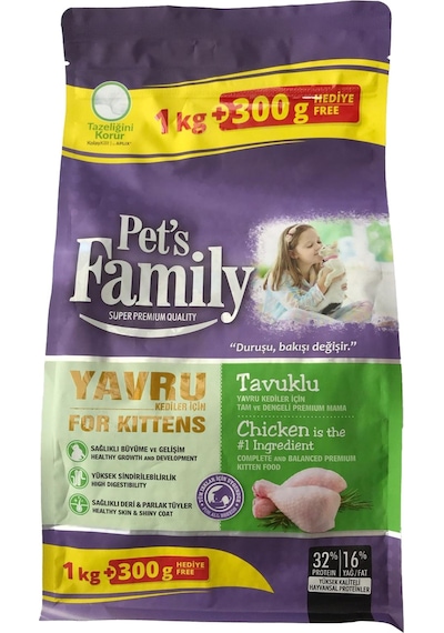 Pet's Family Super Premium Tavuklu Yavru Kedi Maması 1300 G