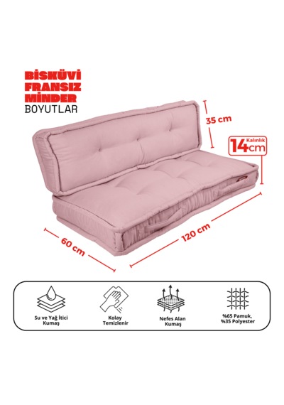 Xpermate Bisküvi Minder Petek Önü Fransız 60x120x14 Pembe