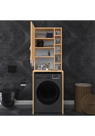 Asra Trend Çamaşır Makinesi Üstü Banyo Dolabı BD-02 %100 MDF Kapaklı Organizer Raf Safir Meşe Asra Trend Çamaşır Makinesi Üstü Banyo Dolabı BD-02 %100 MDF Kapaklı Organizer Raf Safir Meşe