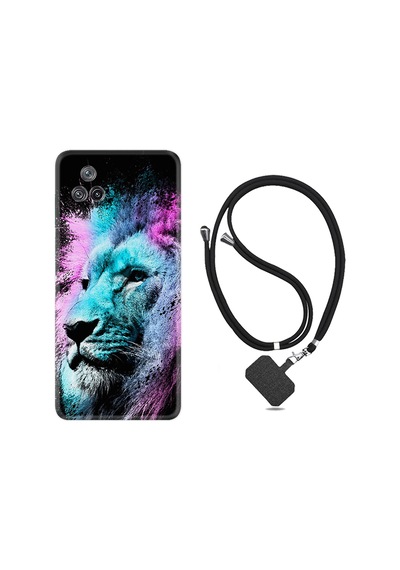 Xiaomi Poco F4 Kılıf İpli Boyun Askılı Desenli Silikon Pink Blue Leon 1603